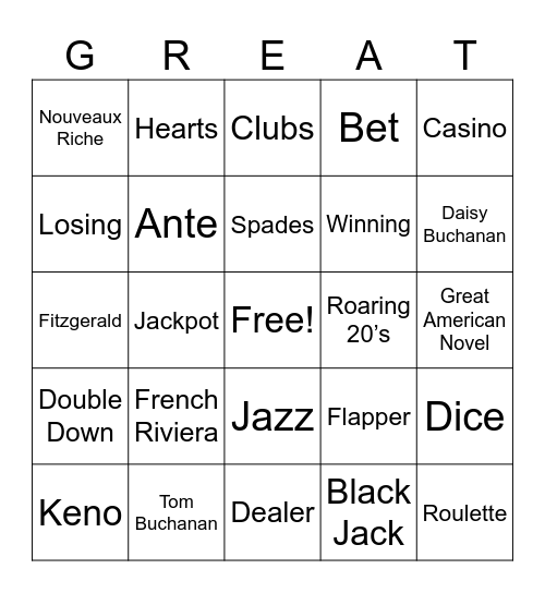 Gatsby Casino Night Bingo Card