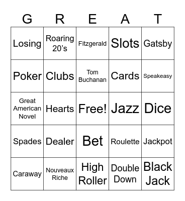 Gatsby Casino Night Bingo Card