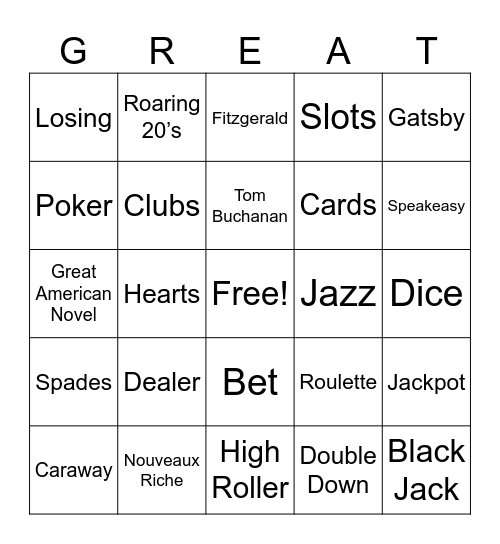 Gatsby Casino Night Bingo Card