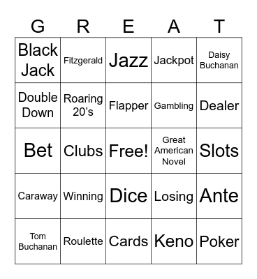 Gatsby Casino Night Bingo Card