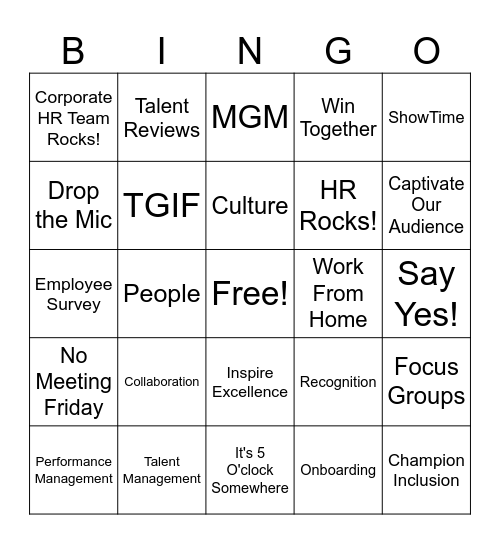 Corporate HR Team Bingo Card