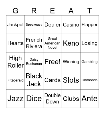 Gatsby Casino Night Bingo Card