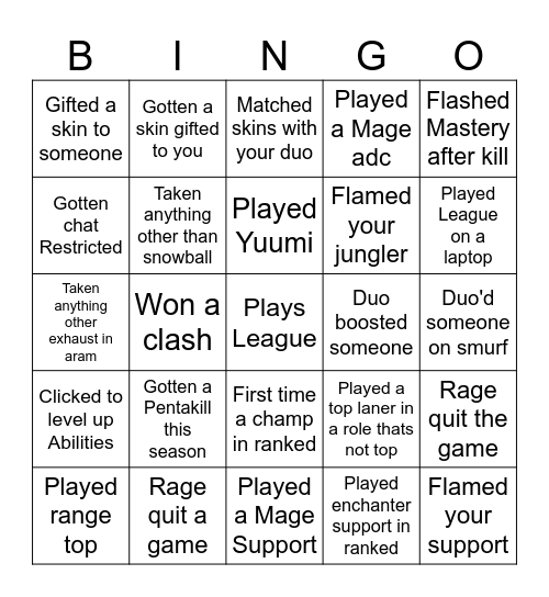 Have you.. League Edition Bingo Card