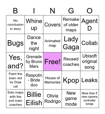 Just Dance 2025 Bingo Card