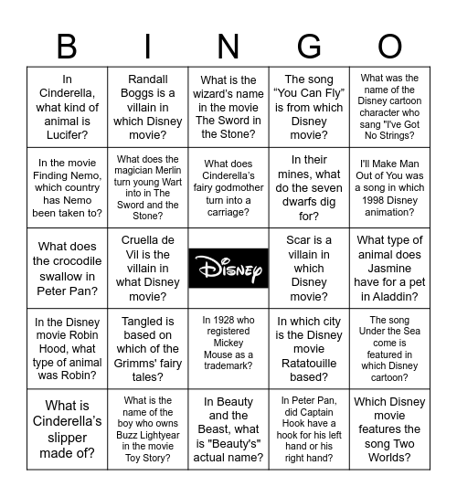 DISNEY TRIVIA BINGO Card