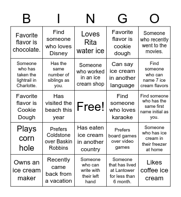 Ice Cream Bingo Card