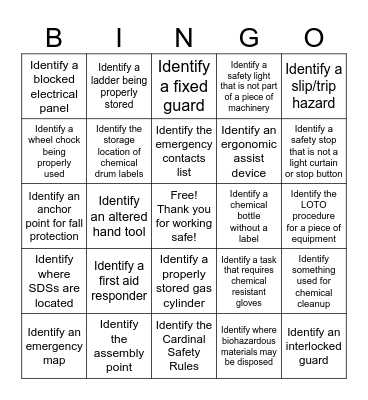 FILL THE BOARD Hazard Hunt Bingo Card