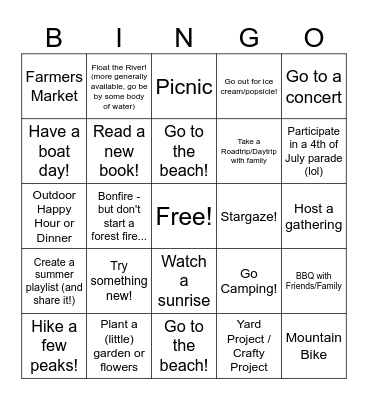 Summer Bingo Card