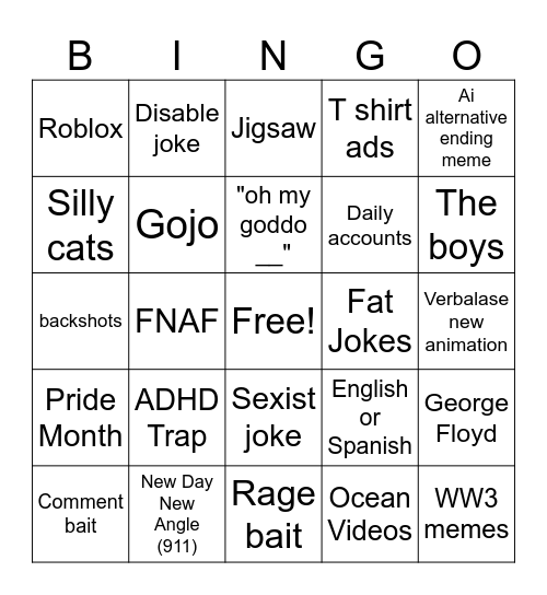 Bingo Slop Bingo Card