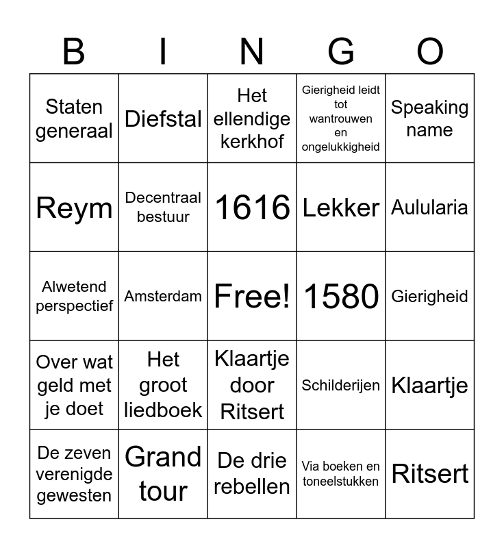 Warenar bingo - Nederlands Bingo Card