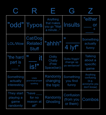 Steam Friends Conversation Bingo Card