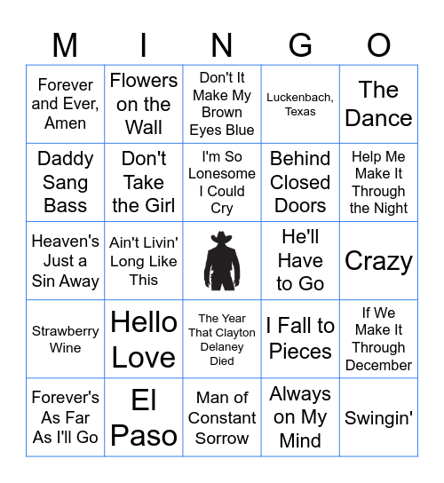 Classic Country Bingo Card