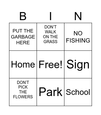 Signs in The Park Bingo Card
