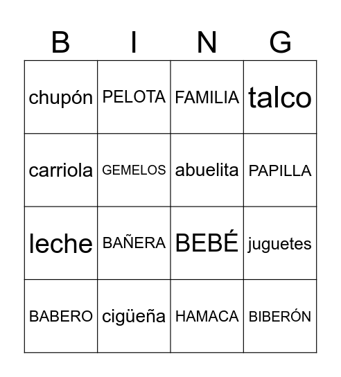 Baby Shower Bingo Card