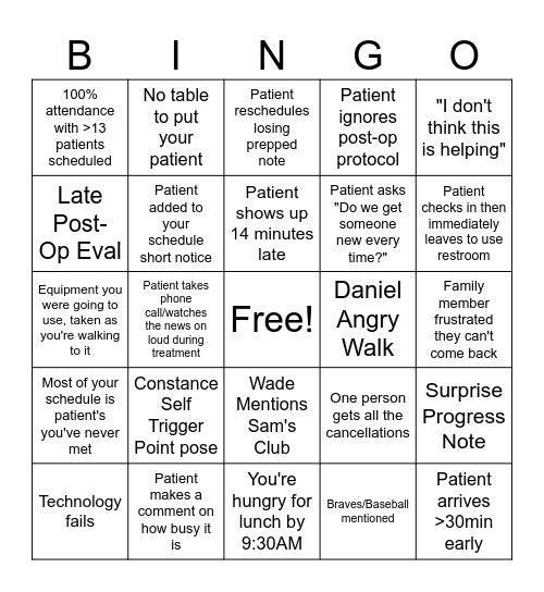 PT Bingo Card