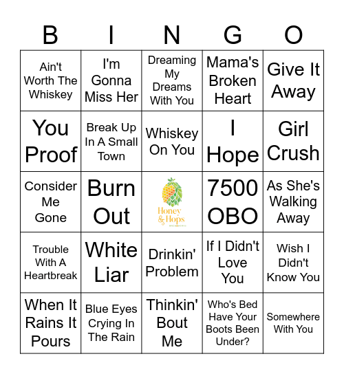 Country BREAKUP Songs Bingo Card