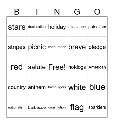 Independance Immersion Bingo Card