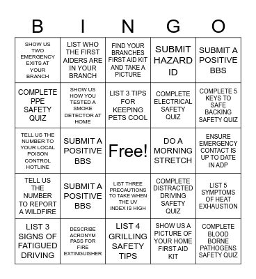 SAFETY BINGO CARD ONE Bingo Card