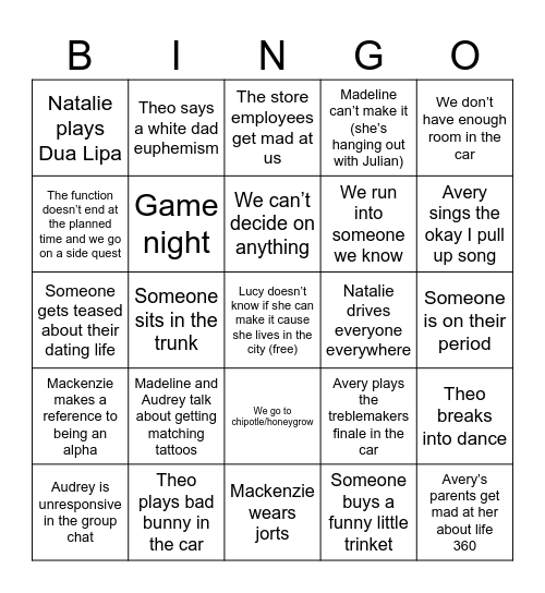 bingo for the function Bingo Card