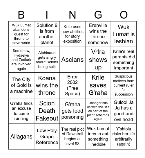 Dawntrail Bingo Card