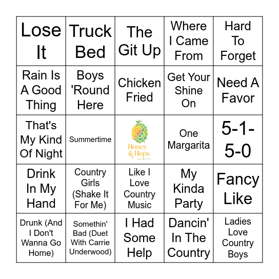 Country 2000's Bingo Card