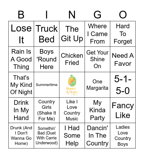 Country Party Bingo Card