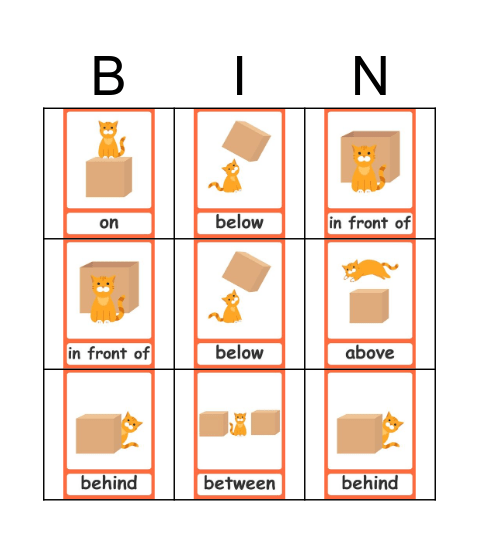 Prepositions of place Bingo Card