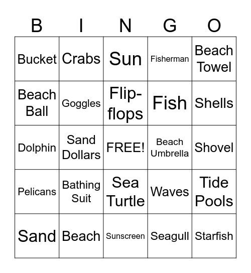 Beach Bingo!!!! Bingo Card