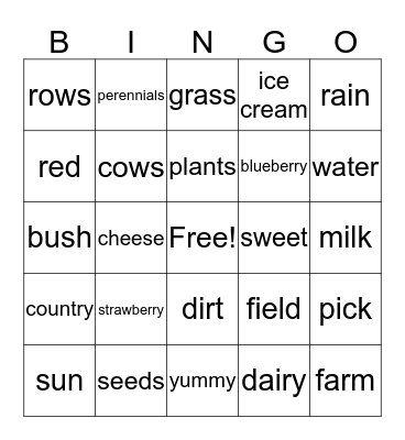 Fun on the Farm Bingo Card