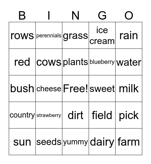 Fun on the Farm Bingo Card