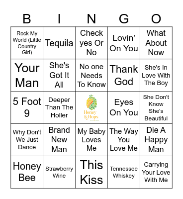 Country Love Songs Bingo Card