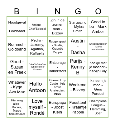 Muziekbingo 2024 Bingo Card