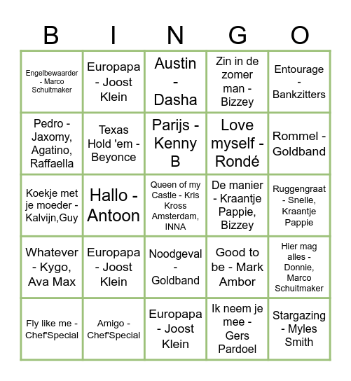 Muziekbingo 2024 Bingo Card