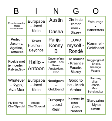 Muziekbingo 2024 Bingo Card