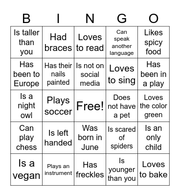 Ice Breaker: Find someone who... Bingo Card