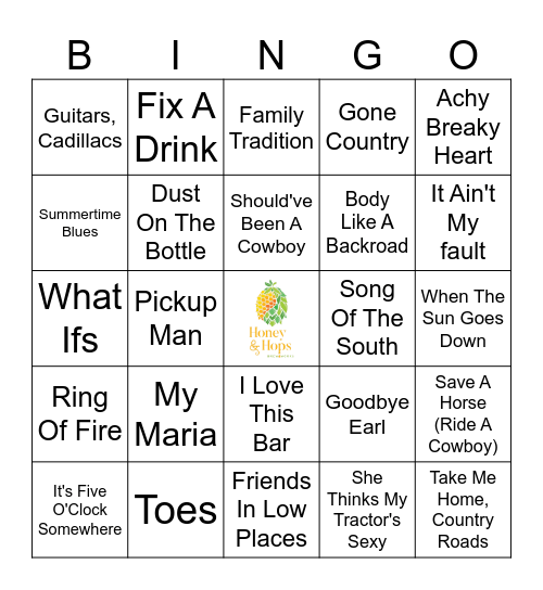 Country Sing-a-long Bingo Card