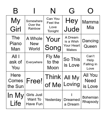 Symphony Music Bingo Card