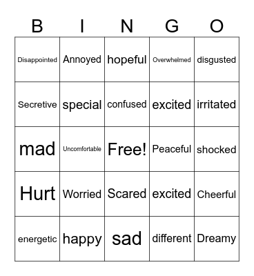 Feelings Bingo Card