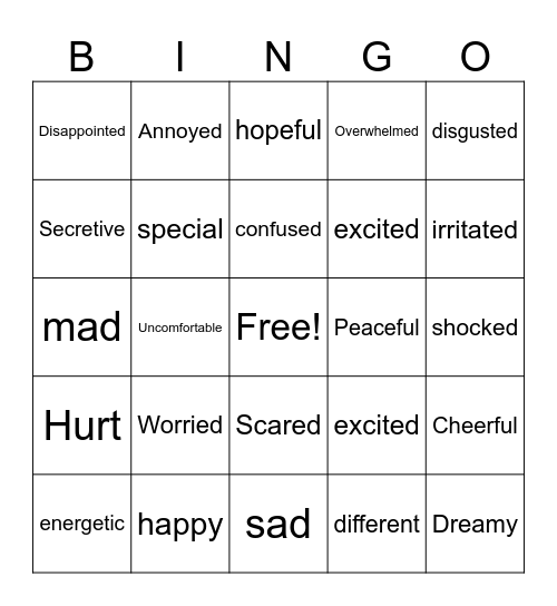 Feelings Bingo Card