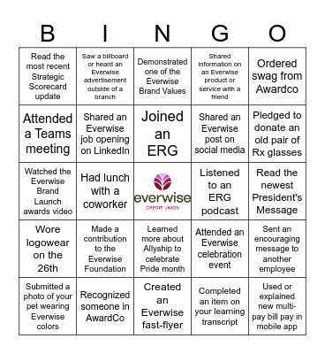 Everwise Spirit Week Bingo Card