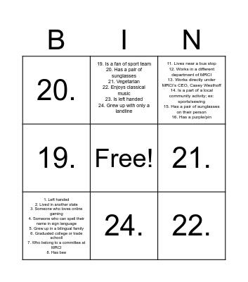 Untitled Bingo Card