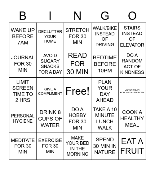 Habit Bingo Card