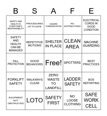 SAFETY BINGO Card