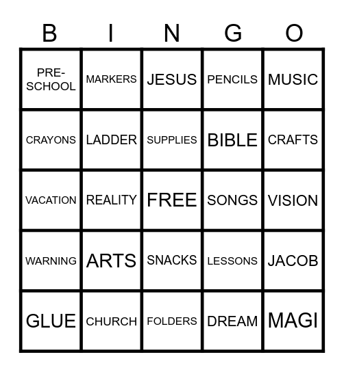 VACATION BIBLE SCHOOL Bingo Card