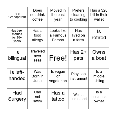 Find Someone! Bingo Card