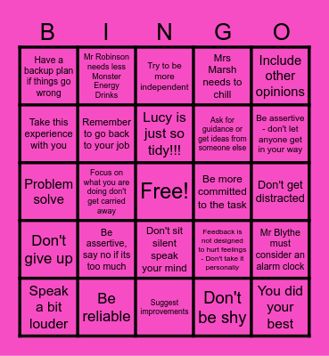 Constructive feedback Arts Award Bingo Card