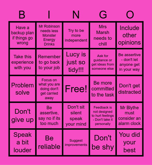 Constructive feedback Arts Award Bingo Card