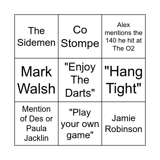 Weekly Dartscast Bingo Card Bingo Card