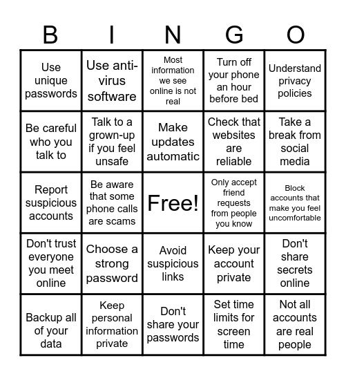 Media Awareness Bingo Card