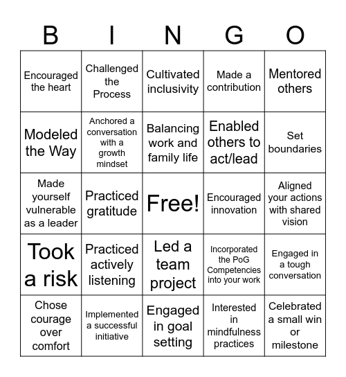 Cultivating Leadership Community Builder Bingo Card